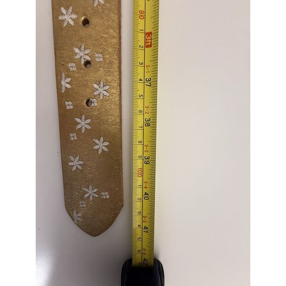Linea Pelle Womens 2" Wide Leather Belt Gold Floral Embroidered Size L Large - Picture 14 of 14